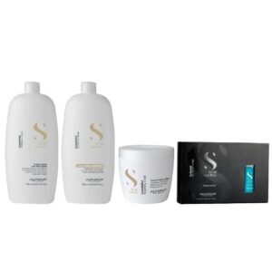 Shampoo 1000ml + Acondicionador 1000ml + Mascarilla 500ml + Caja de Ampollas Iluminador Alfaparf Diamond